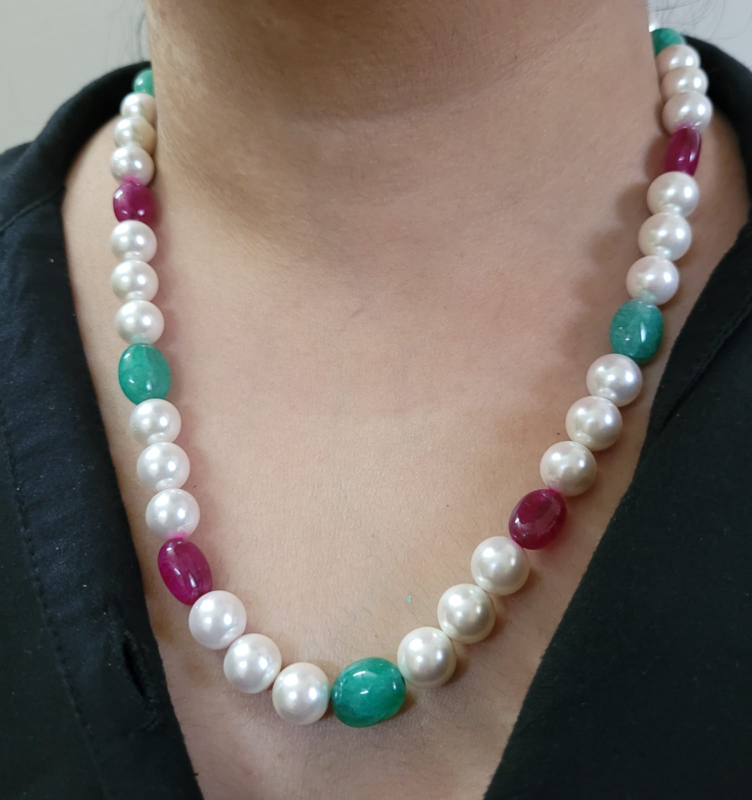 Ruby emerald hot sale pearl necklace