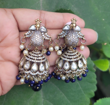 Load image into Gallery viewer, Blue Polki Jhumka Earrings