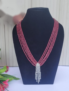 Red Long Beaded Diamond  Pendant Necklace