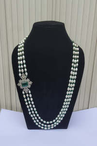 Green Pearl  Beaded Diamond  Pendant Necklace