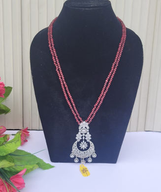 Red Long Beaded Diamond  Pendant Necklace