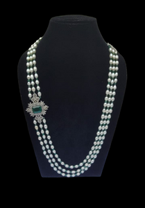 Green Pearl  Beaded Diamond  Pendant Necklace