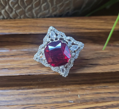 Eshaa Red Diamond Adjustable Cocktail Ring