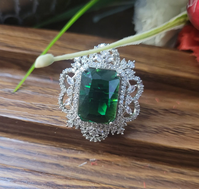 Rihaa Emerald Green Diamond Adjustable Cocktail Ring