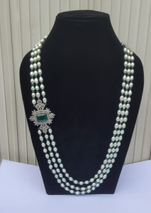 Green Pearl  Beaded Diamond  Pendant Necklace