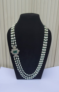 Green Pearl  Beaded Diamond  Pendant Necklace