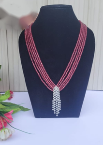 Red Long Beaded Diamond  Pendant Necklace