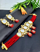 Load image into Gallery viewer, Reva mint green Kundan Choker Necklace Set