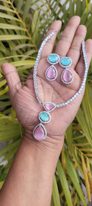 Pink mintgreen Kim zirconia Diamond Necklace set