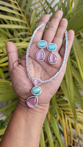 Pink mintgreen Kim zirconia Diamond Necklace set