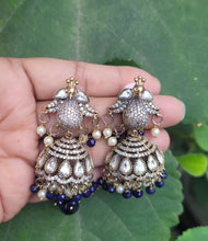 Load image into Gallery viewer, Blue Polki Jhumka Earrings