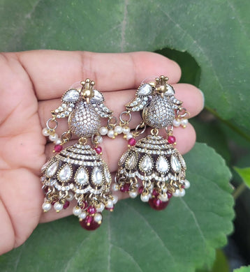 Red Polki Jhumka Earrings