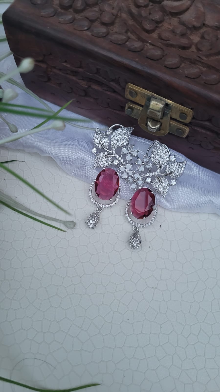 Red Zirconia Dangler Earrings