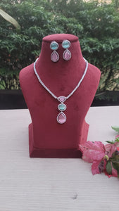 Pink mintgreen Kim zirconia Diamond Necklace set