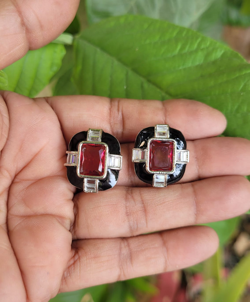 Red Enamel Studs Earrings