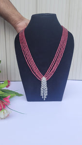 Red Long Beaded Diamond  Pendant Necklace