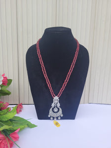 Red Long Beaded Diamond  Pendant Necklace