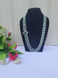 Green Pearl  Beaded Diamond  Pendant Necklace