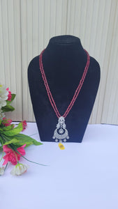 Red Long Beaded Diamond  Pendant Necklace