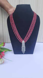 Red Long Beaded Diamond  Pendant Necklace