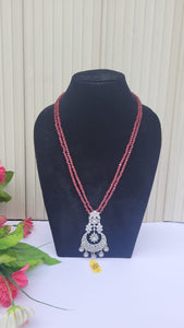 Red Long Beaded Diamond  Pendant Necklace