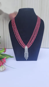 Red Long Beaded Diamond  Pendant Necklace