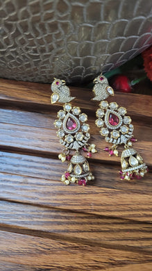 Peacock Red Polki Dangler Earrings