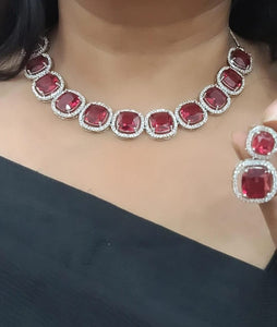 Red Cubic zirconia Diamond Necklace set