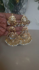 White Jadau Jhumka Earrings