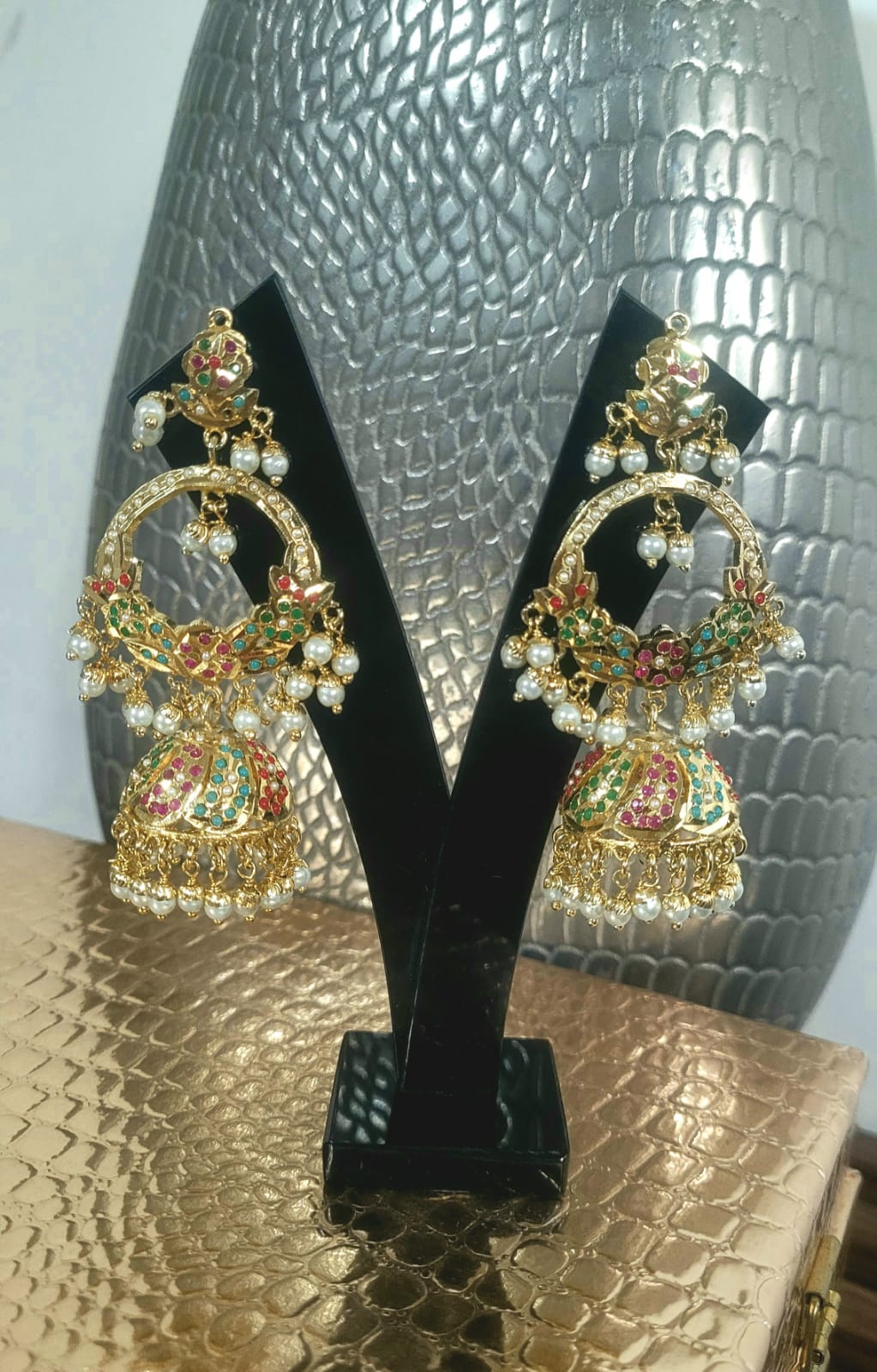 Navratni Jadau Jhumka Earrings