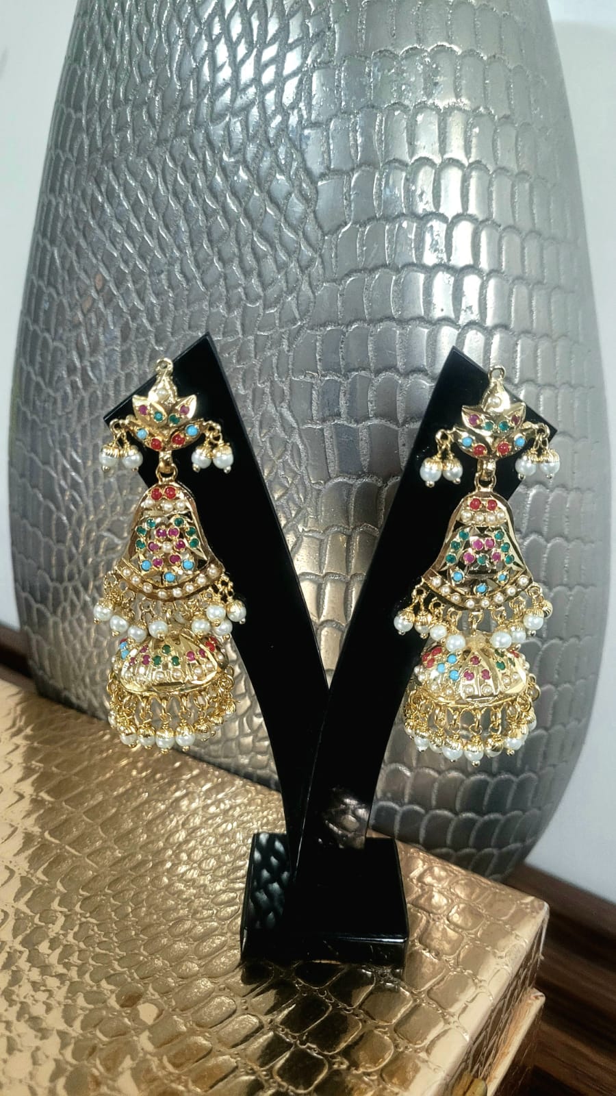 Navratni Jadau Jhumka Earrings