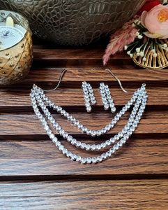 Triple Layered White Diamond Necklace set