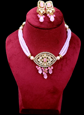 Tayani Kundan Pink Choker diamond Necklace Set