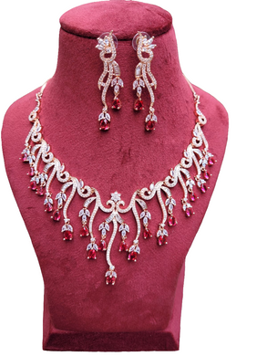 Niharka Red Rosegold Diamond Necklace Set