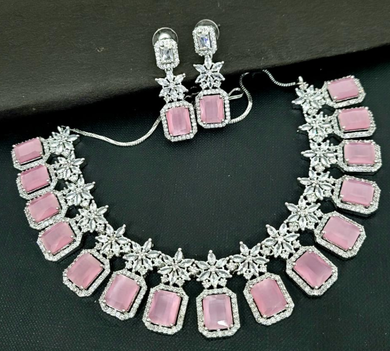 Pink cz stone American diamond Necklace set