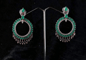 Emerald diamond danglers earrings - Gemzlane