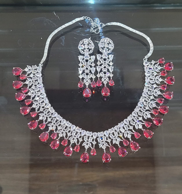 Priyanka Red Cubic zirconia Diamond Necklace set