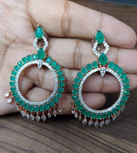 Load image into Gallery viewer, Emerald diamond danglers earrings - Gemzlane