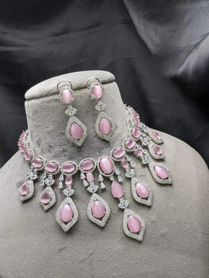 Deepshikha Light pink Cubic zirconia Diamond Necklace set