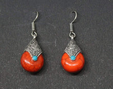 Load image into Gallery viewer, Gemzlane oxidized red stone embellished earrings for women and girls