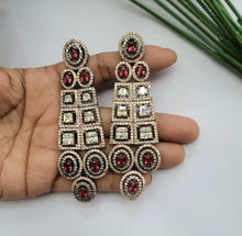 Load image into Gallery viewer, Long cz Ruby Diamond dual plated Danglers Earrings