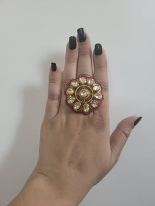 Gemzlane  Floral Kundan Adjustable Cocktail Rings