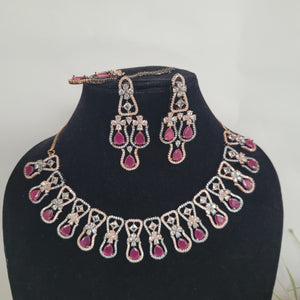 Ruby cz diamond victorian Necklace set with Maangtika