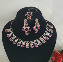 Load image into Gallery viewer, Ruby cz diamond victorian Necklace set with Maangtika