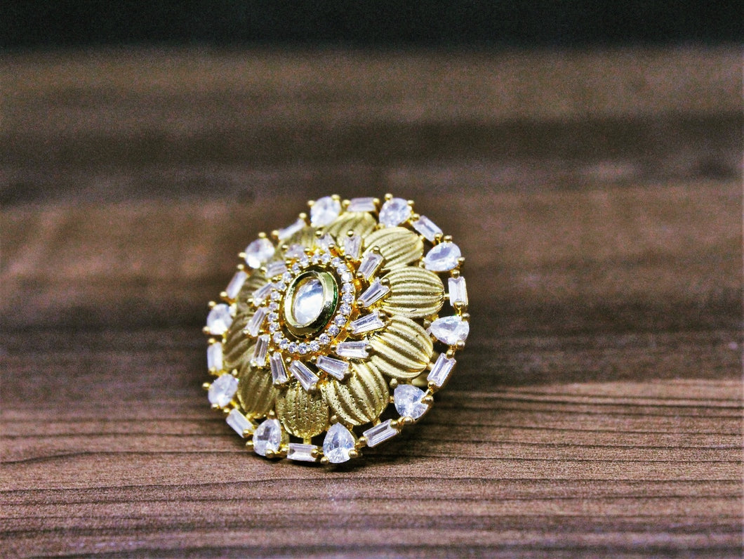 Gemzlane Gold plated  Kundan meenakari Adjustable Cocktail Ring