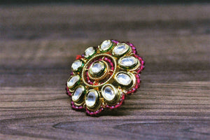 Gemzlane  Floral Kundan Adjustable Cocktail Rings