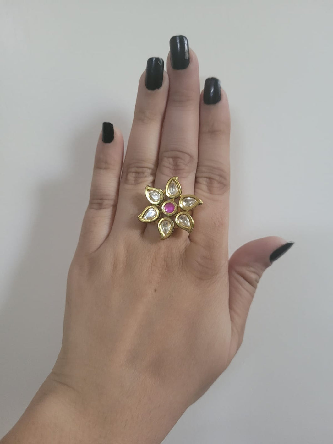 Gemzlane Gold plated Kundan Adjustable Cocktail Rings