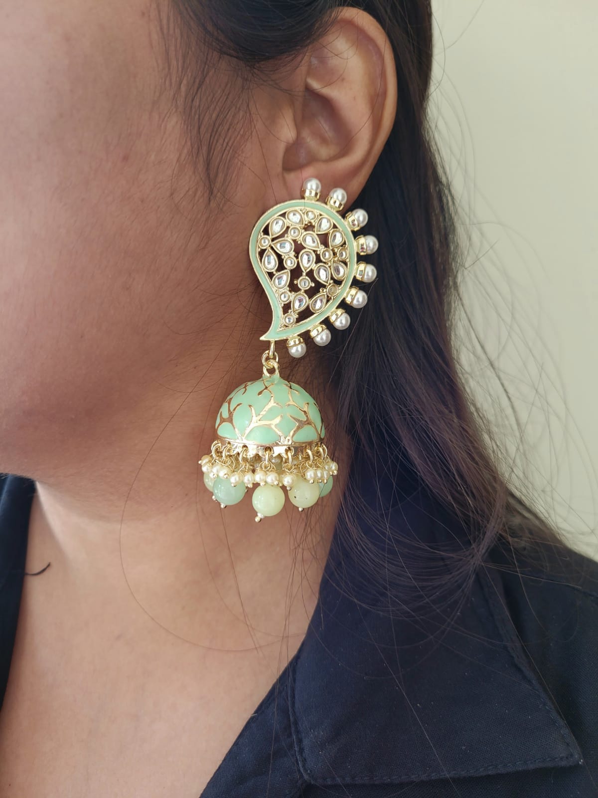 Indian jewelry earrings Jhumki, Jhumka Bollywood,Light Weight color light  Green | eBay